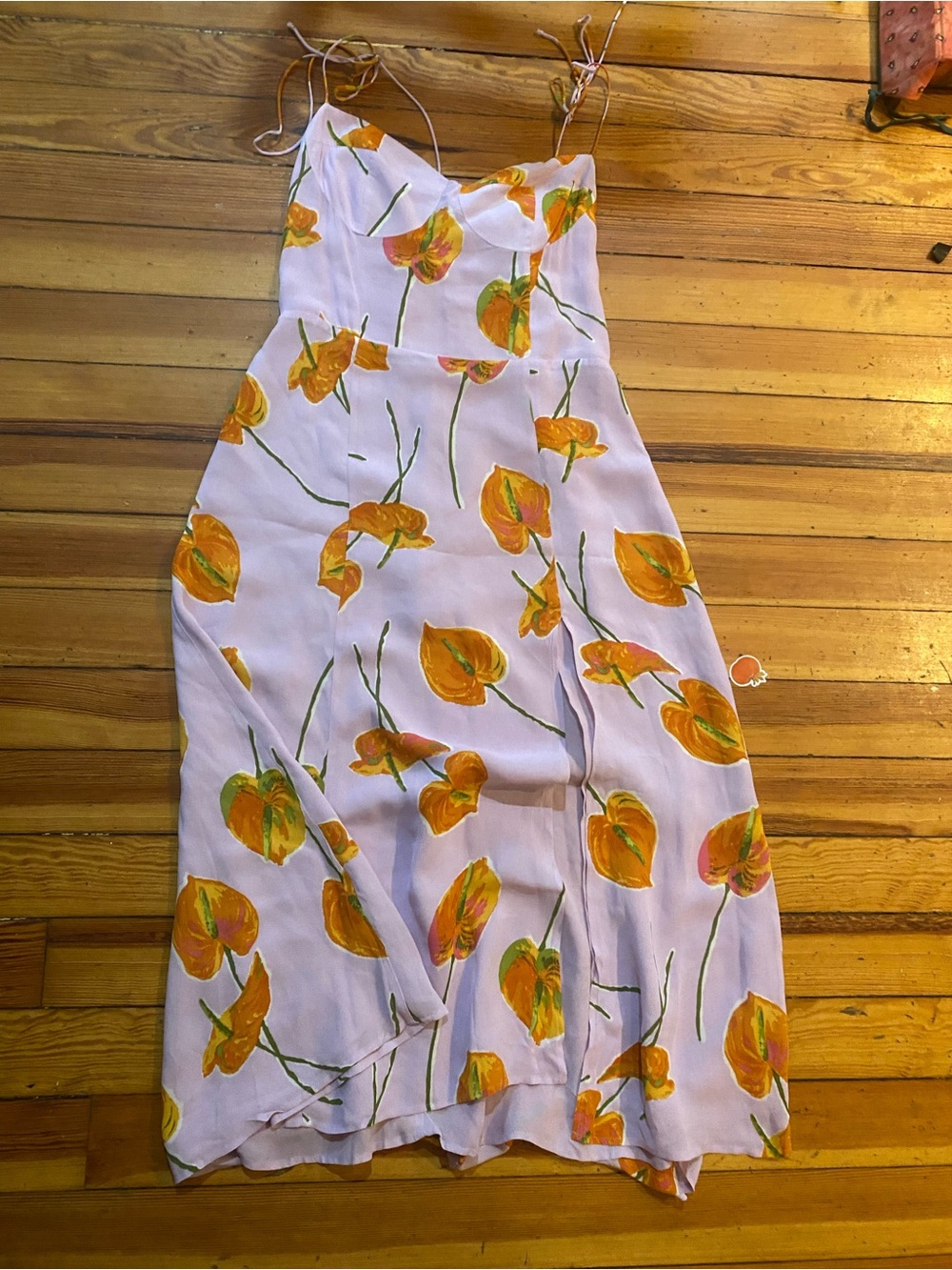 Reformation Floral Slip Midi Dress in Lavender and Orange 12